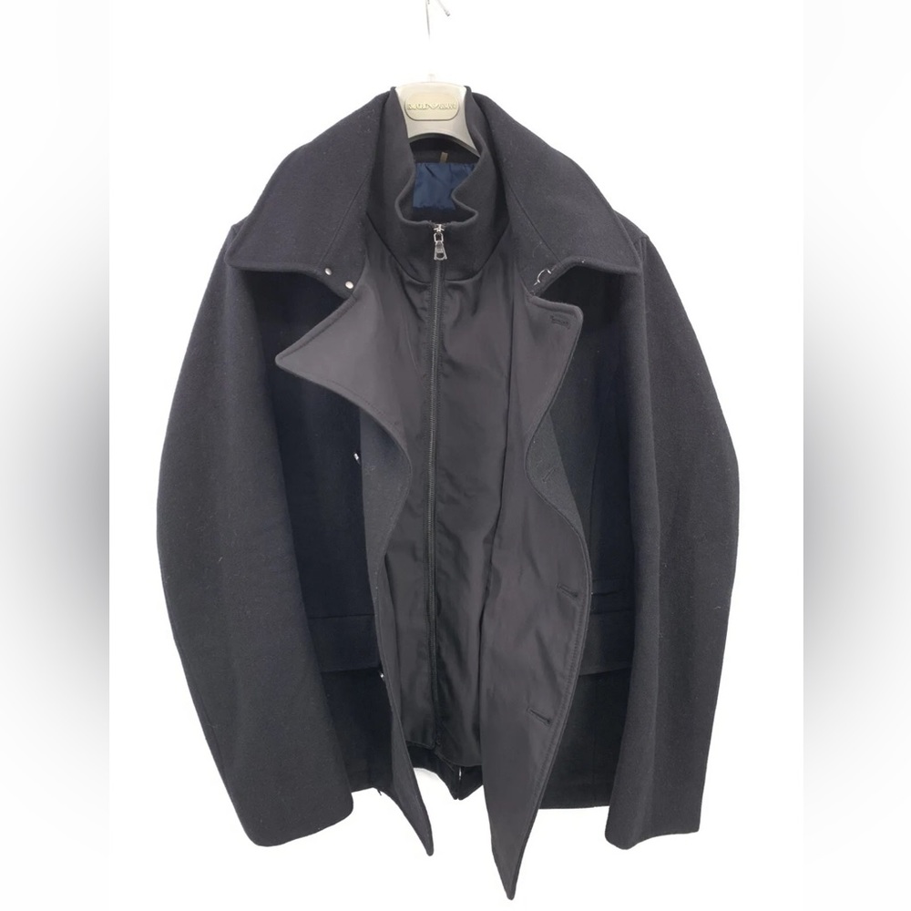 Elie Tahari Mens Double Brested wool blend Zip-up Black Coat Size M (F3) - Picture 2 of 8